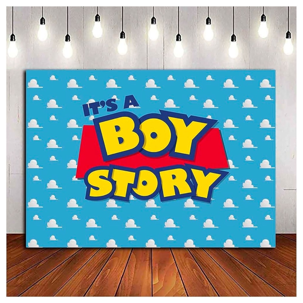 Toy Story “It’s a boy” background, 7 ft x 5 ft, blue, white, red, yellow